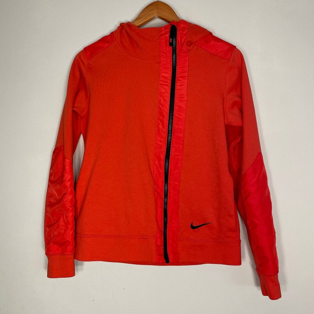 Nike Hoodie Womens Small Orange Logo Swoosh Full Zip Long Sleeve Sweatshirt
